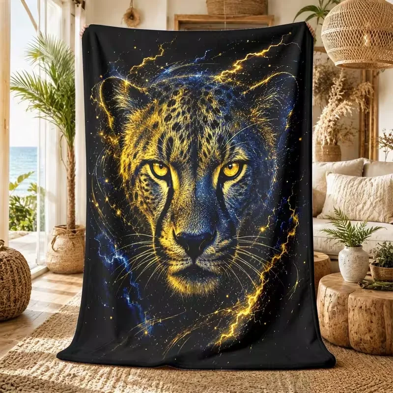 Golden Lightning Leopard Print Blanket Soft Cozy Throw Blanket All Season Use for Sofa Bed Animal Home Decoration