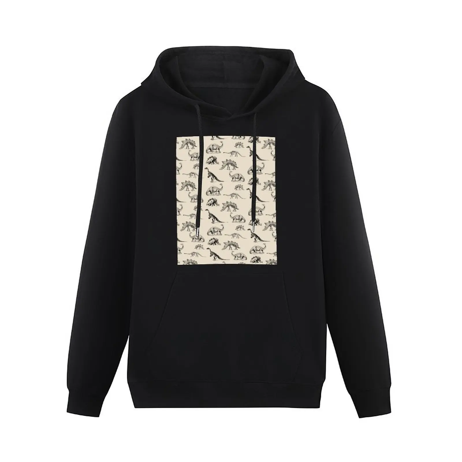 Vintage Museum Dinosaur Skeleton Illustrations, Black & Cream Dinos Pullover Hoodie autumn new products pullover