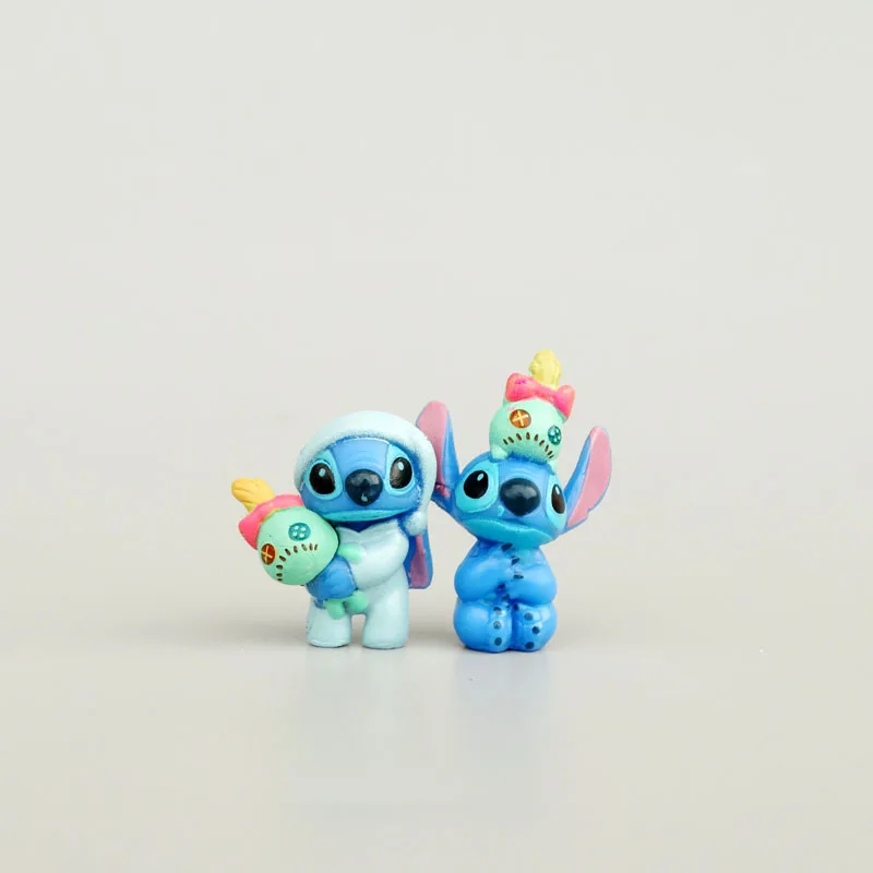 Disney-Lilo e Stitch Brinquedos Colecionáveis, Figuras Anime, Encantos Colecionáveis, Mão com Scrump, Mini GK Modelo PVC, Decoração, 6 peças por