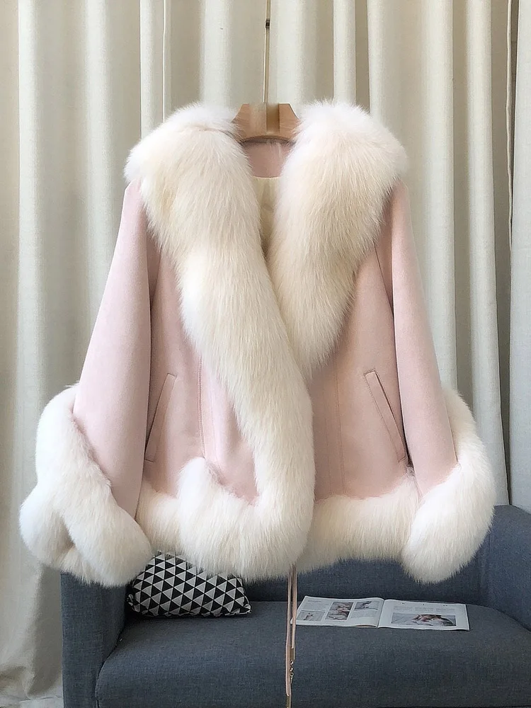 Women's Clothing High quality solid color furry double pocket design warm jacketAutumn Winter New 0116