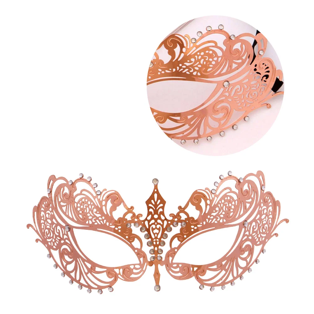 Half-face Mask Rose Gold Metal Inlaid Drill High-grade Mask Performance Props Party Supplies party mask