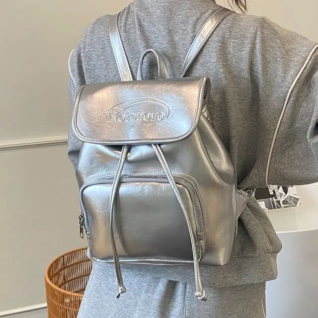 

Рюкзак с буквенным принтом, женский однотонный кожаный рюкзак большой емкости, школьные сумки, женские легкие модные Y2k Mochilas Mujer