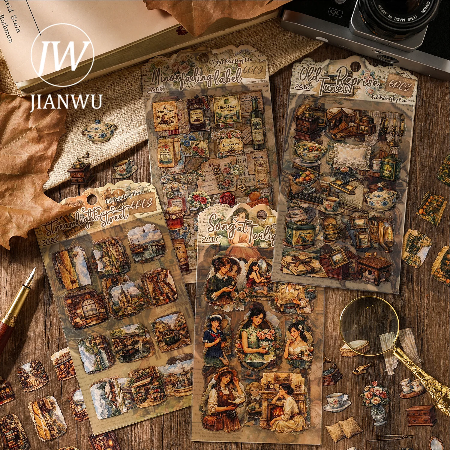 JIANWU Vintage Character Flower Castle Painting Landscape Material Collage Scrapbooking PET Sticker Creative Journal Stationery