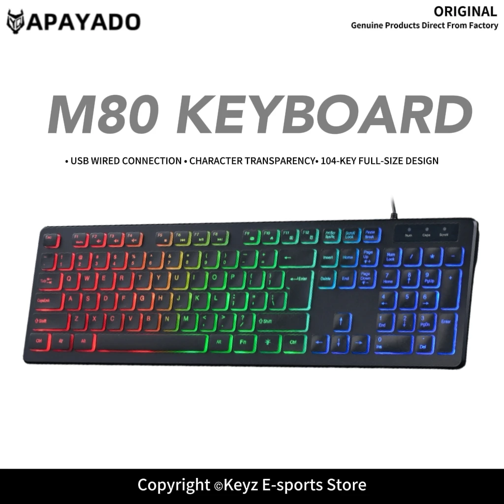 M80 Ultra Thin Wired Gaming Keyboard APAYAD0 LED Light Silent Chocolate Keycap Compatible Windows Mac