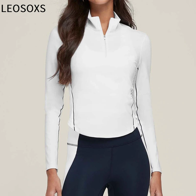 

LEOSOXS Half Zipper High Collar Sports Shirts Quick-Dry Yoga Clothing Fitness Long Sleeve Tight Clothes Outdoor Gym Sportswear