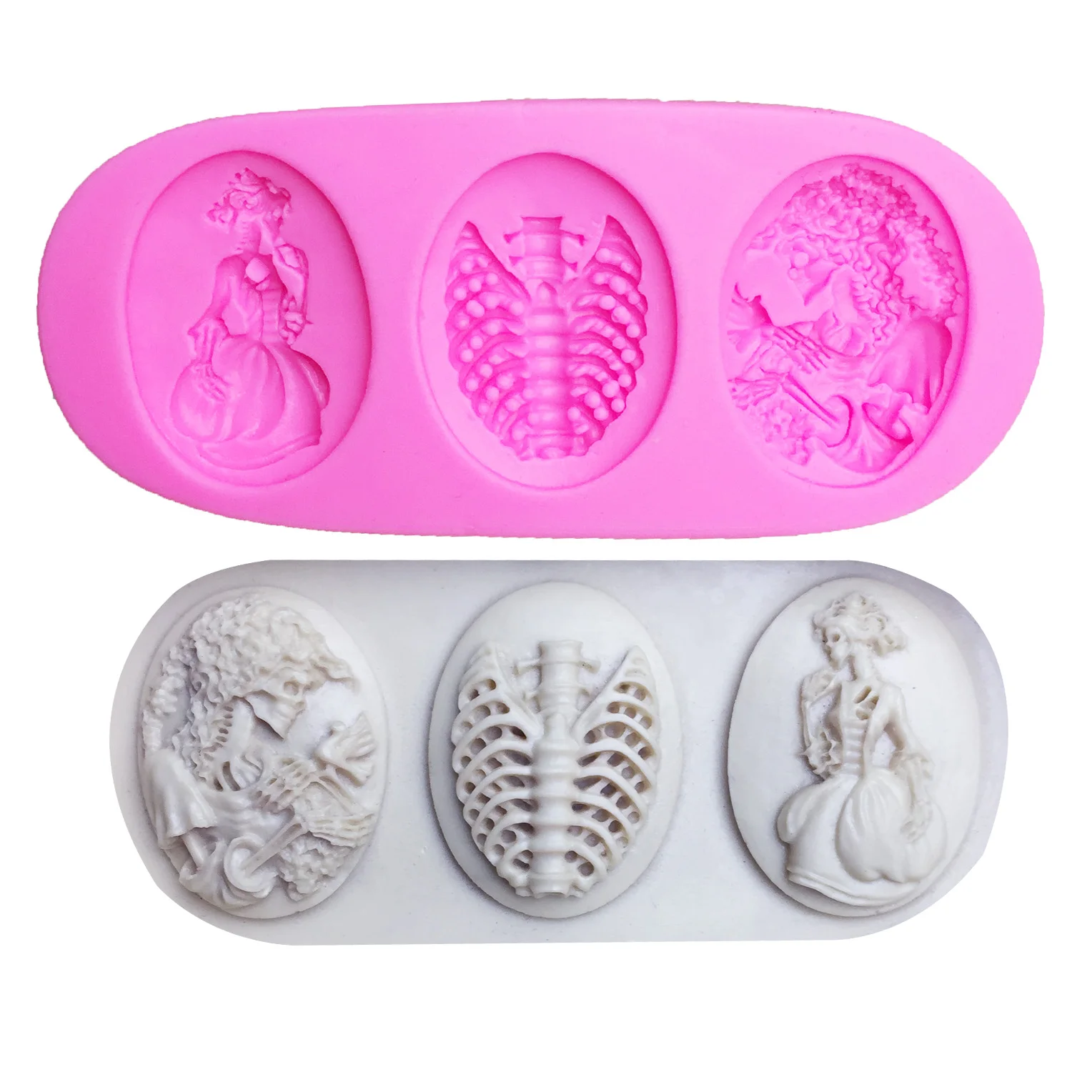 M0505 Woman skull portrait cake decoration tools fondant Moulds Skull Christening Halloween Fondant molds Chocolate mold.