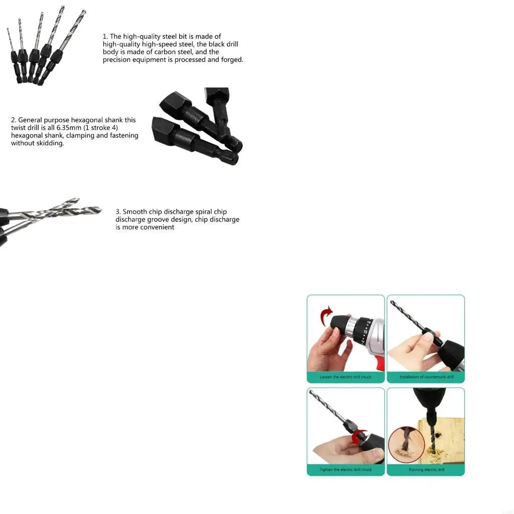 

5x Drill Bit Metric 2mm to 6mm Hexagon Shank for Wood Woodworking L4MF