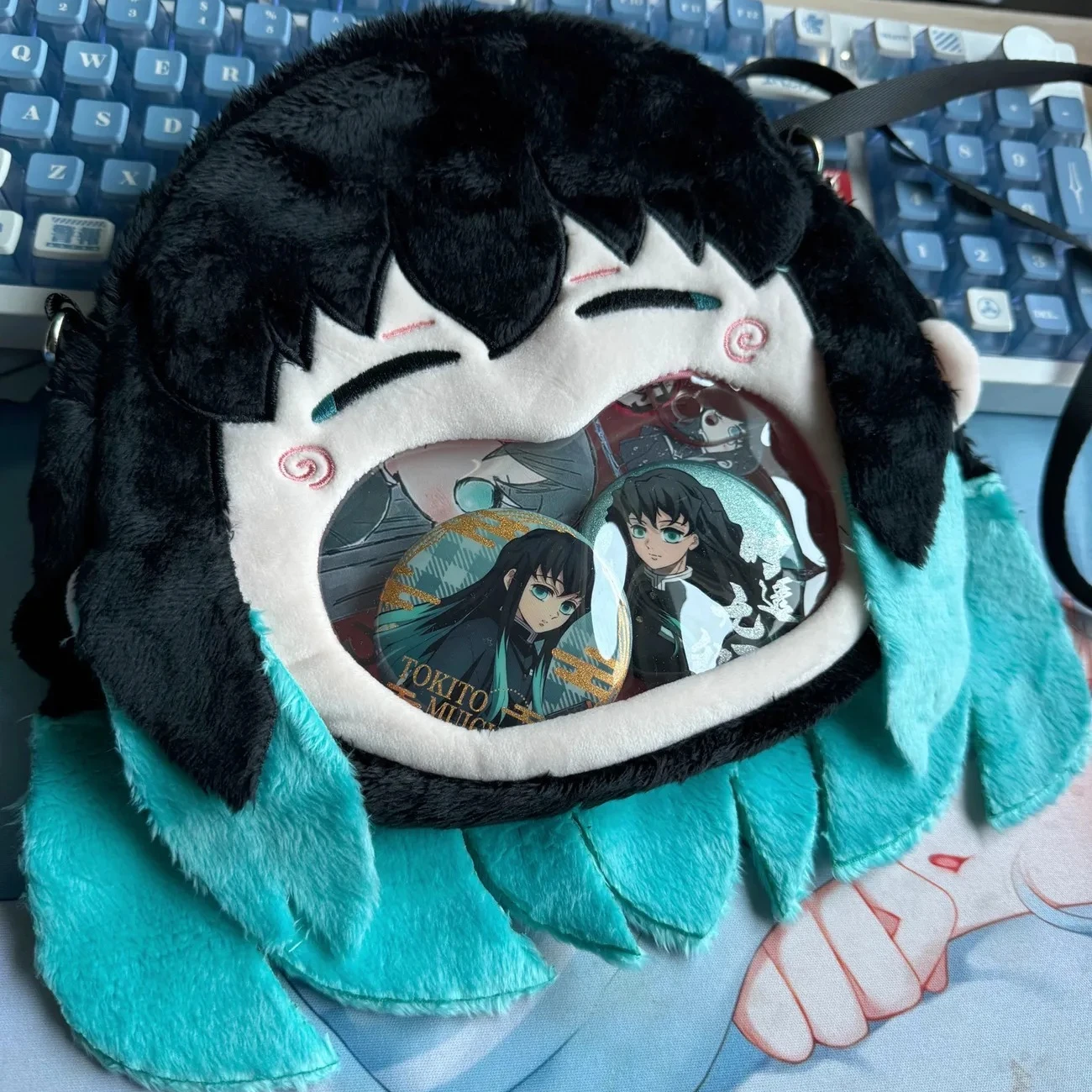 

Anime Attribute Tokitou Muichirou Big Mouth Plush itabag Backpack Transparent Shoulder Bag Student Bookbag Crossbody Bag