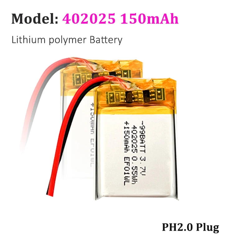 

402025 150mAh 3.7V Lipo Lithium Polymer Battery for Smart Bracelet Remote Control Bluetooth Headset Keyboard Mp3 GPS Toys Camera