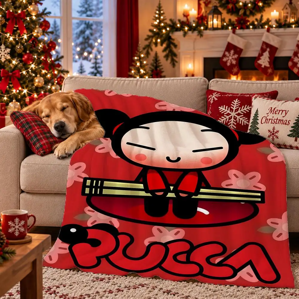 Cartoon Pucca Throw Flannel Pet Blanket Cover Warm Soft Multifunctional Throw Universal  Bedsqread Holiday Gifts