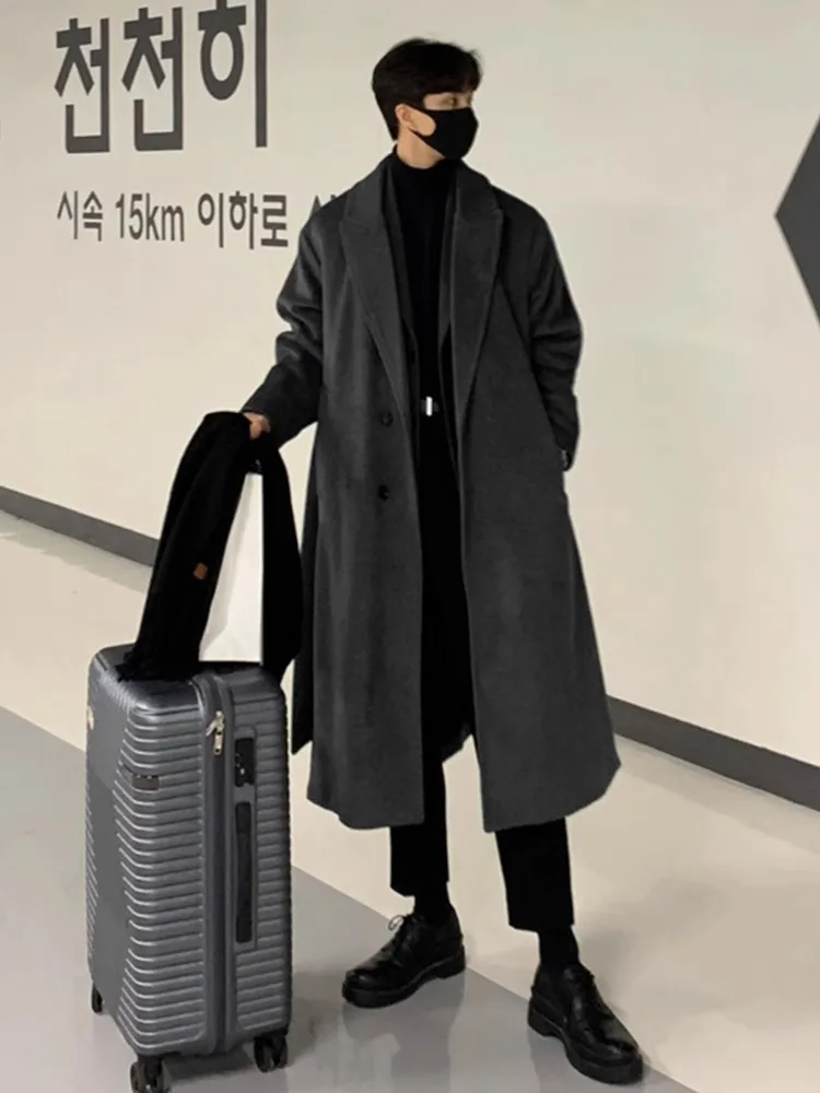 

Утепленное шерстяное пальто мужское зимнее, хлопковое, средней длины, для делового стиля, модное, городское, молодежное, однотонное, с одной пуговицей