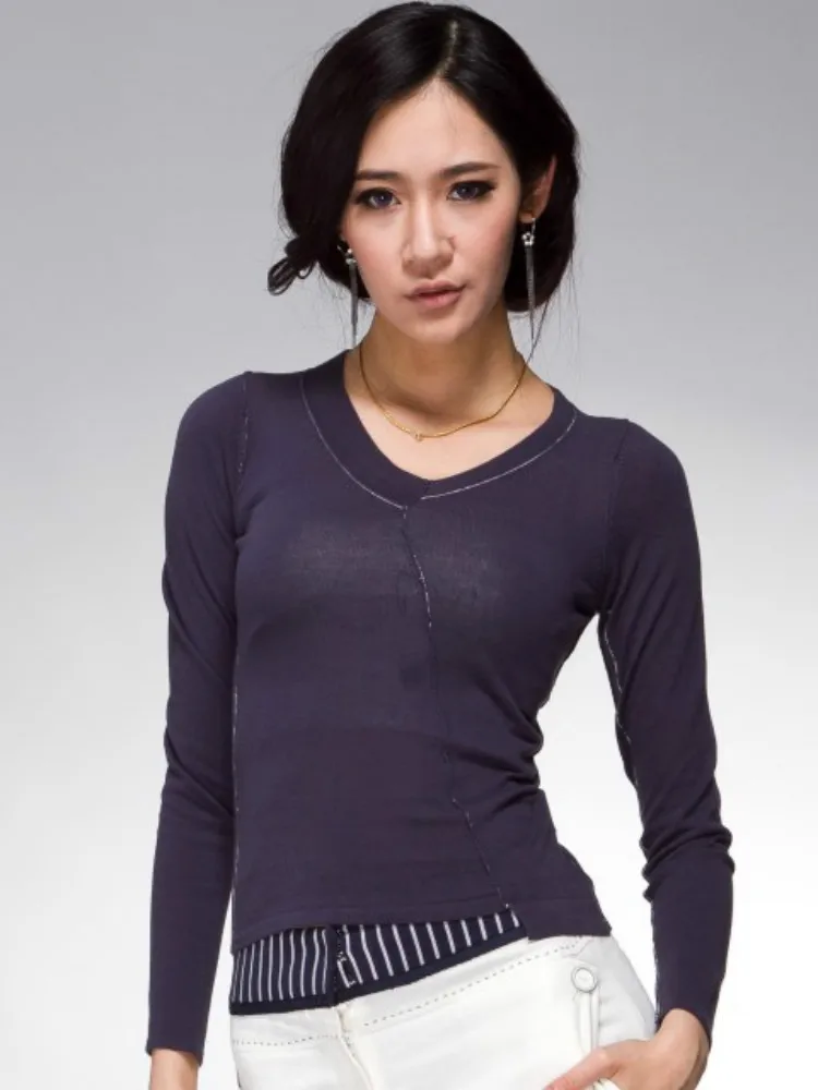 

Pure Cotton Long Sve V-Ne Personali Sewing Decoration Sweater EXM0886 Women's Premium Faion Spring Cotton Knitwear