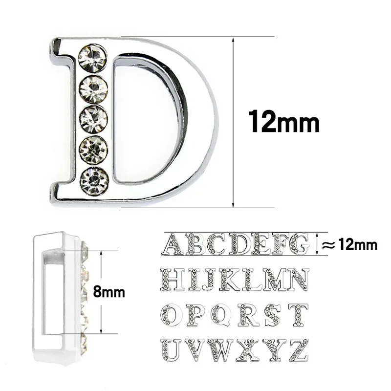 10 ชิ้น/ล็อตรู 8 มม.สไลด์ตัวอักษร DIY สไลด์ Charm ครึ่ง Rhinestones ตัวอักษร Fit สําหรับ 8MM พวงกุญแจสายรัดข้อมือ Jewelrys