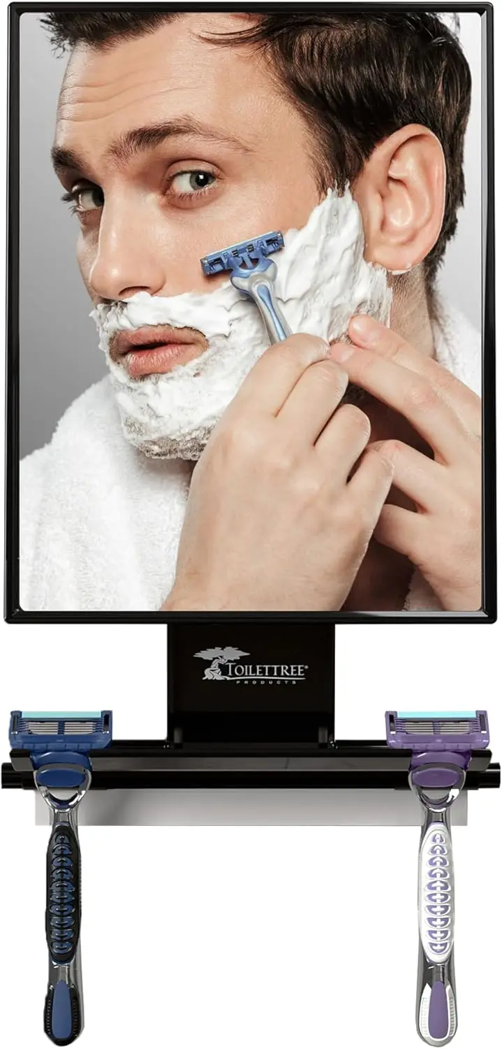 

Fogless Shower Mirror with Squeegee - Anti-Fog, Adjustable, Rust-Proof for Clear Shaving in Bathroom