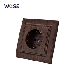 WESA Wood Spray Paint Wall Embed Socket Plug Brown Power Socket EU Electrical Outlett With Ground Flame Retardant Plastic Socket