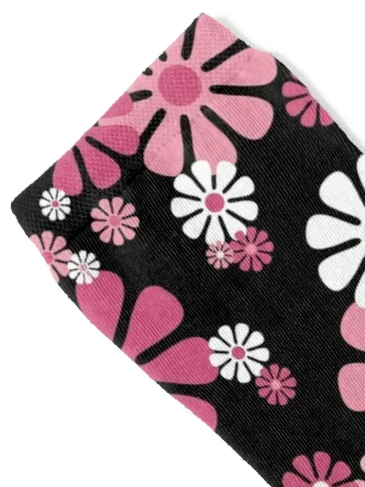 1960's Retro Flowers in Pink and White - Mod Abstract Socks japanese fashion gift tennis designer Men Socks Women's