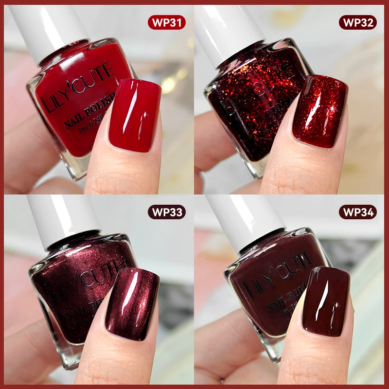 LILYCUTE Smalto per unghie staccabile a base d'acqua con bottiglia di vetro rosso da 7 ml Asciugatura rapida Senza bisogno di lampada Smalto per unghie glitterato
