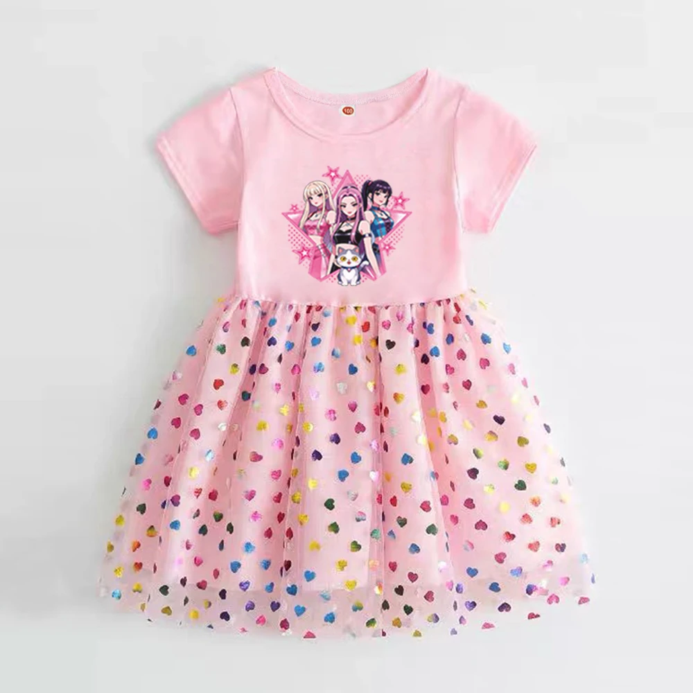Neue Sommer-Kinderkleidung Kurzarm-Prinzessinnenkleid für Kinder Niedliches Kleid für Babymädchen Geburtstagsparty Regenbogen-Kleidung Cartoon – Detail 6