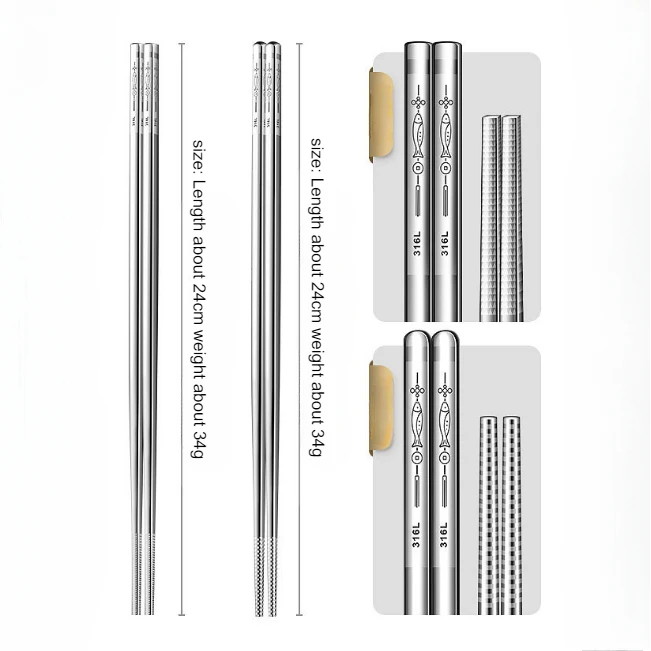 Reusable Korean Chopsticks 316L Stainless Steel Non-Slip Japanese Food Chinese Sushi Metal Laser Engraving Chop Sticks Tableware