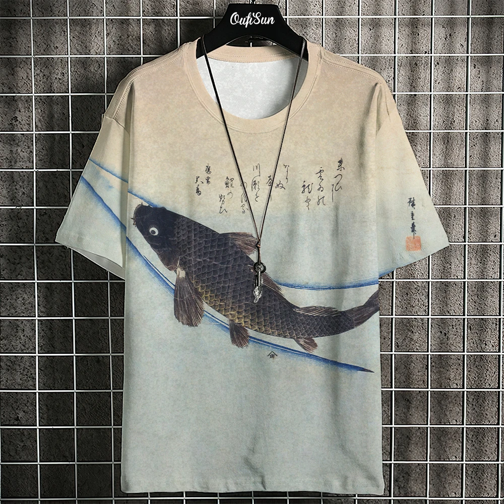 3D Ukiyo-E Animal Print Men's T-Shirt Summer Casual Oversized Short Sleeve T Shirt for Men Fashion Man Clothing 2024 Vintage Tee image 2