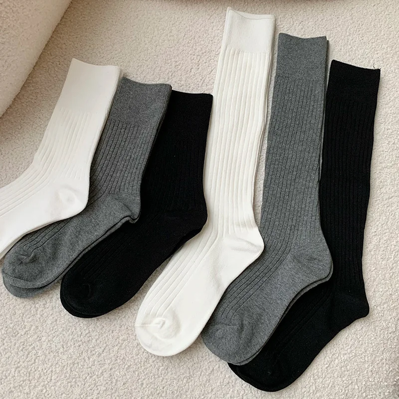 

Korean Minimalist Wide Stripe Stacked Socks for Catwalk Versatile Mid-Calf Fashion Socks Solid Color Casual Trendy Stocking Sock