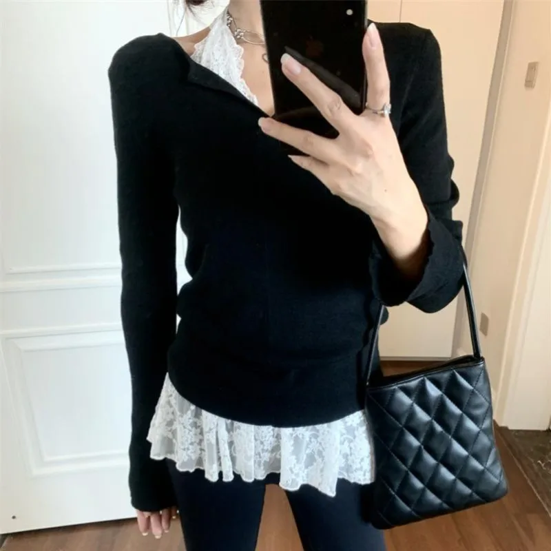 Autumn Winter Women Korean Y2k Two Piece Sets Jumper Sweater Long Sleeve Coquette Knitwears Stylish 2000s Aesthetic Gyaru Chic