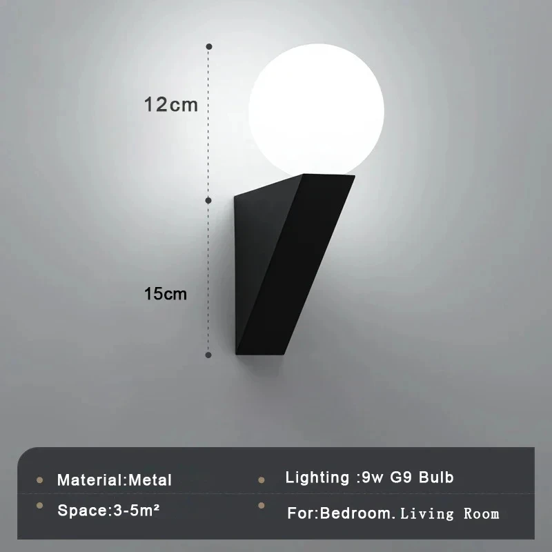 Imagem -06 - Vidro Interior Lampshape Led Luzes de Parede Lâmpadas de Corredor Preto Lâmpadas de Parede de Cabeceira Nórdica tv de Fundo Sala de Estar Quarto tv