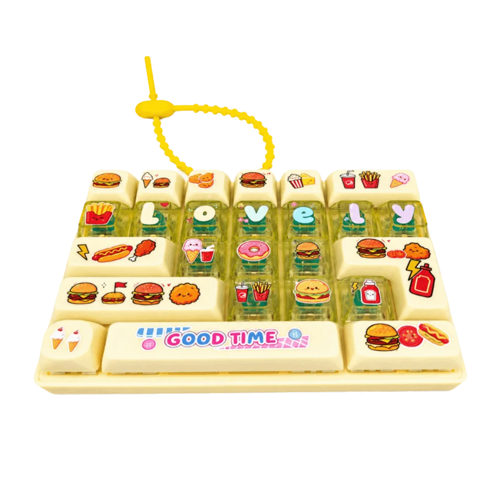 26-Key Decompression Button Cute Design Simulation Keyboard Mini Keyboard Pendant Transparent Dual-Tone Keyboard Keychain