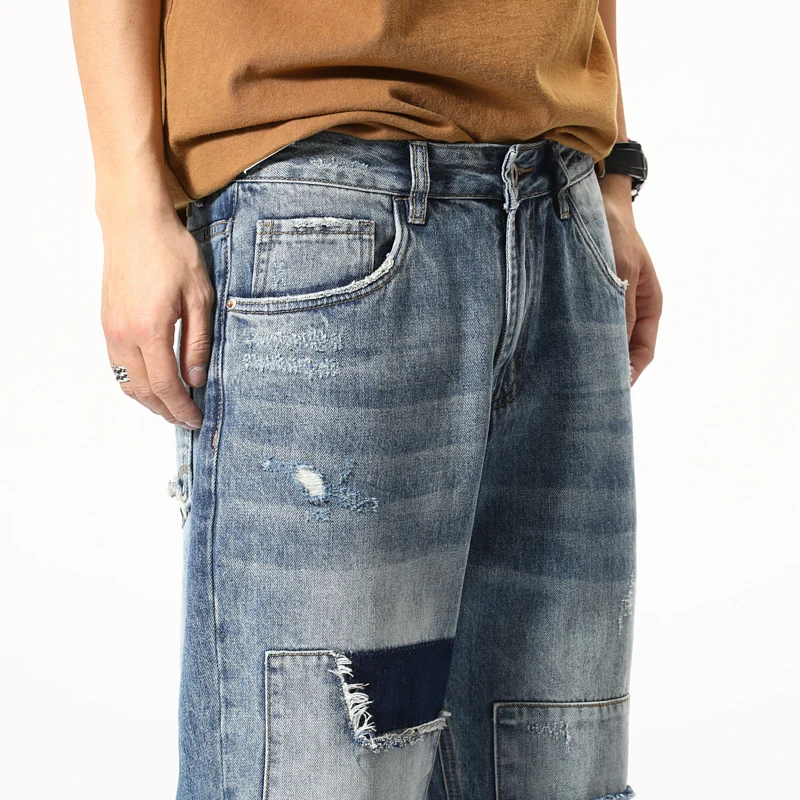 جينز ممزق هيب هوب أمريكي عتيق للرجال للفصول الأربعة Y2k ملابس الشارع الشهير جينز فضفاض مستقيم التصحيح تسع نقاط بانت جينز للشباب #6