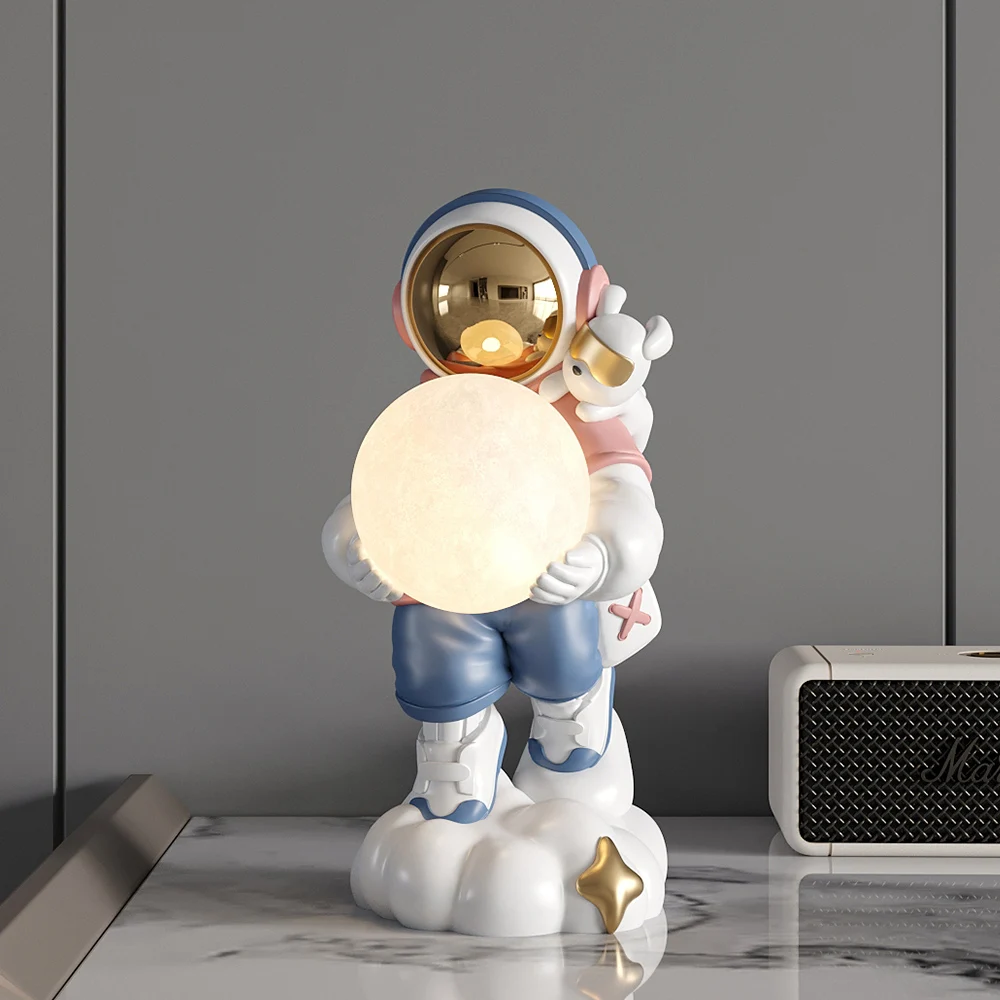 SGROW Resin Astronaut Moon Lamp Ornaments Creative Original Works Cute Craftsmanship Lovely Desktop Decor Home Office Decoration