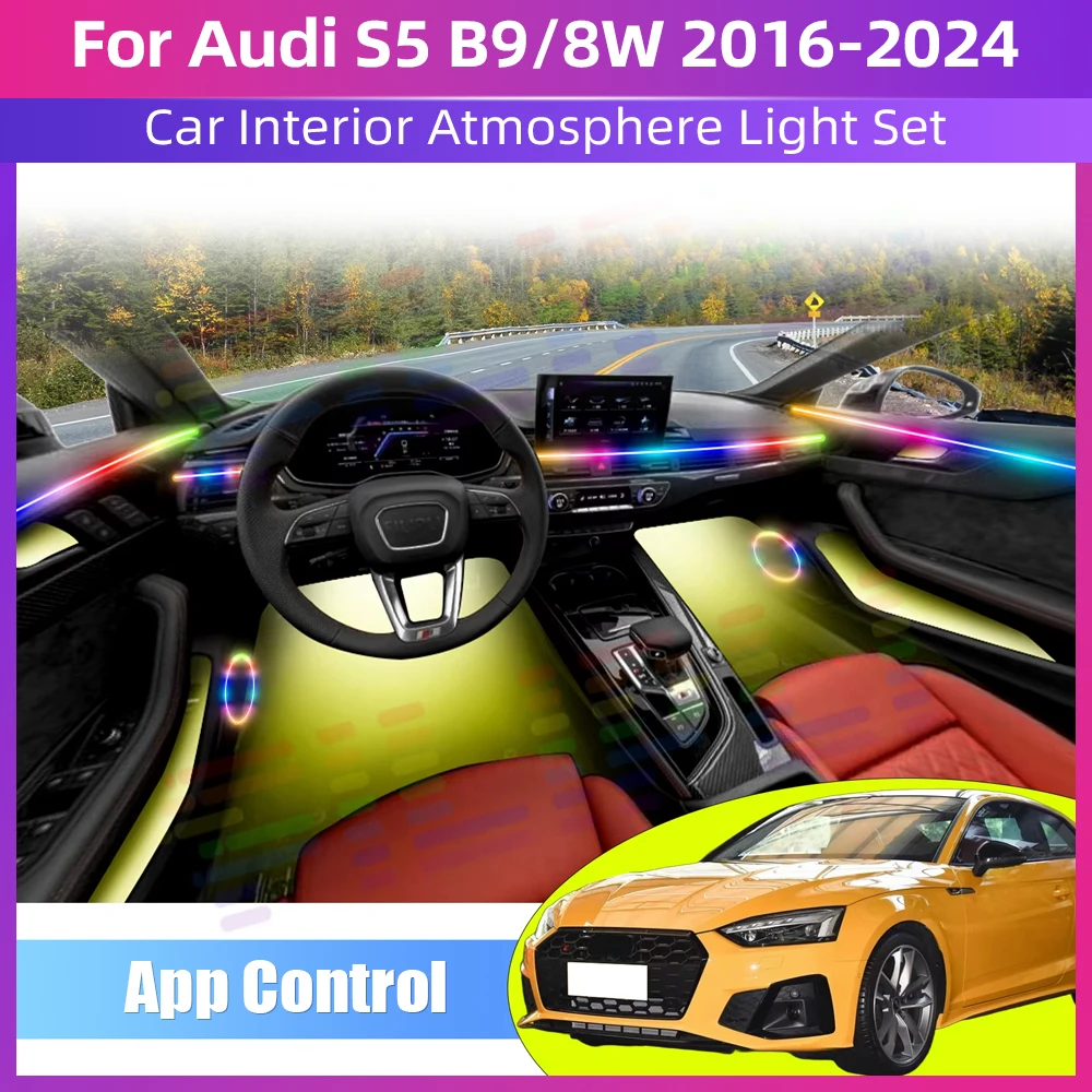 

Car Led Ambient Light Acrylic Strips Car Interior Hidden App Remote Control Atmosphere Lamp For Audi S5 B9/8W 2016-2024