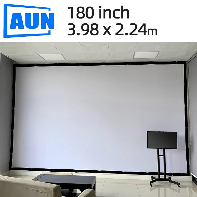 AUN 180 Inch Projector Screen Upgrade Thicker Projector Screen Outdoor, School, Square Wall Large Screen Projection Screen