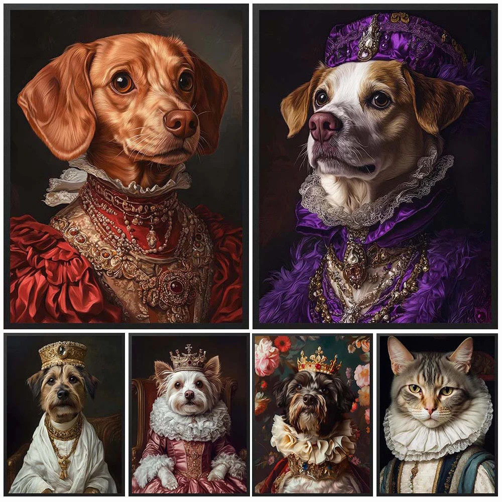 

Custom Pet Cat Dog Head Portrait Vintage Animals Poster Wall Art Canvas Painting Wall Pictures For Living Room Decor Unframed