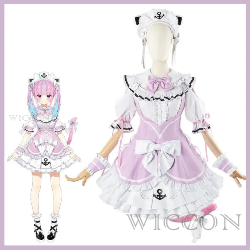 Virtual YouTuber Minato Aqua Cosplay Costume VTuber Hololive Wig Kitty Maid Dress Lolita Woman Sexy Lovely Kawaii Carnival Suit