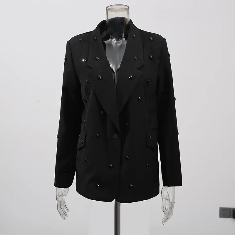 Temperamento abito da pendolare industria pesante goccia d'acqua hot diamante collage manica lunga giacca monopetto vrouwen luxe femme