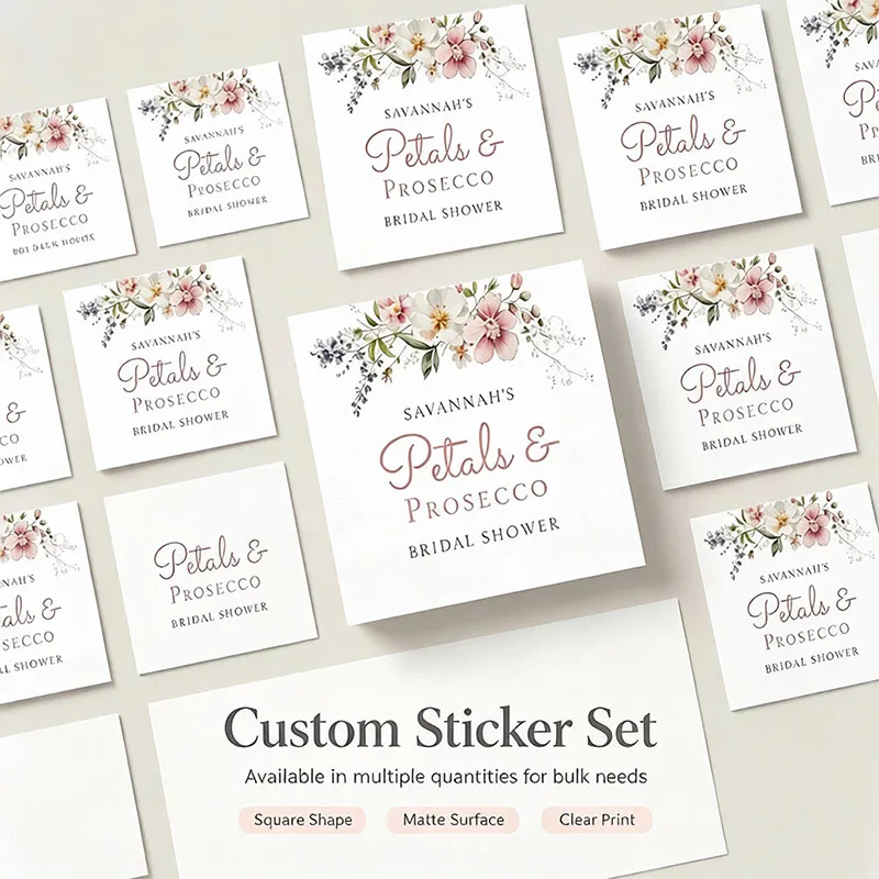Custom Soft Pink Purple Watercolor Wildflower Petals Square Stickers Personalized Name Floral Gift Box Packaging Stickers view 4