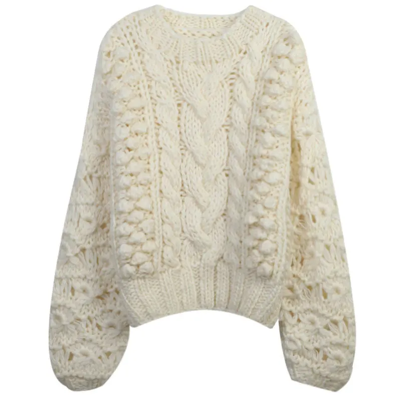 

TIYIHAILEY вязаное крючком пальто женский пуловер ручной работы осень-зима верхняя одежда с длинными рукавами-фонариками свободное пальто свитера бежевого цвета