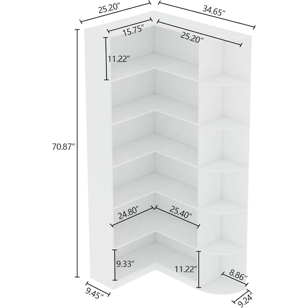 White Book Shelf, 6 Tiers Shelf Large Tall Corner Etagere Bookcase with Full Baffle, L-Shaped Modern Storage Display Indu