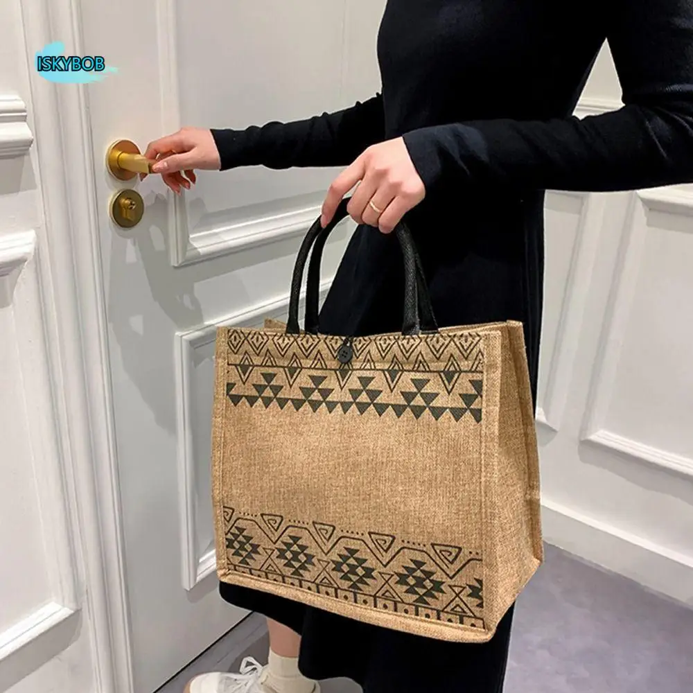 

All-match Korean Style Linen Bag Handbag Geometric Printing Handbag Bohemian Shoulder Bag Large Capacity Bag Women Tote Bag