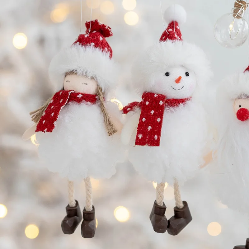 Santa Snowman Elk Cute Plush Girl Pendant Christmas Tree Decoration Pendant 2024 Happy New Year Gift for Children