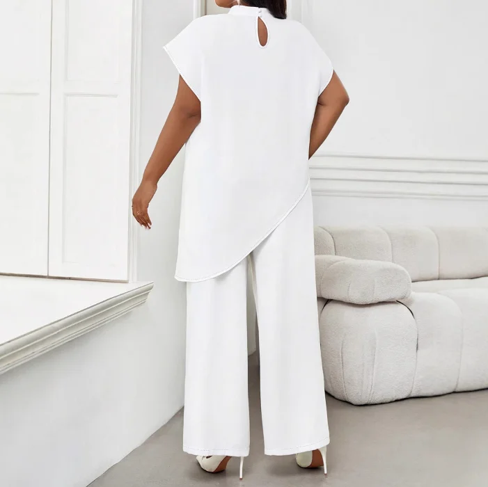 Conjunto de dos piezas para mujer, conjunto informal holgado con cuello redondo, manga corta, dobladillo Irregular, Top y pantalones de pierna recta, verano 2025