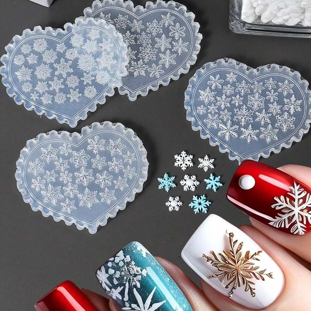 Winter Silicone Nail Carving Mold Christmas Snowflakes Design Mould Stamping Plate Gel Stencils Nail Charms DIY Manicure