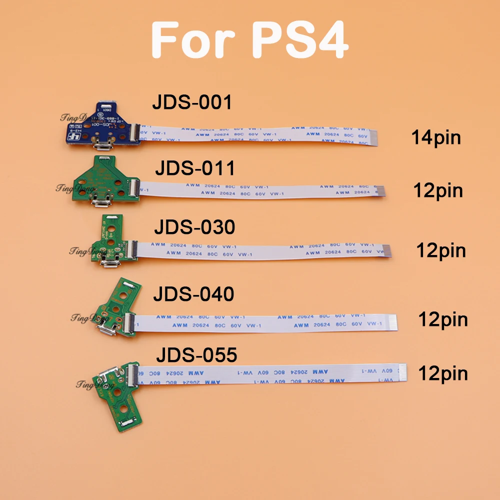 Micro USB Charging Port Socket Circuit Board &12Pin 14Pin Connect cable For PS4 Controller JDS-001 011 030 040 055