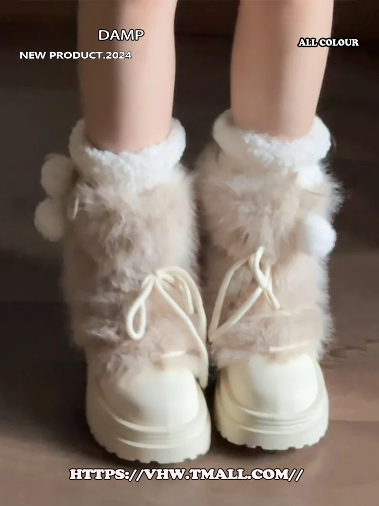 

Модные женские зимние ботинки на подкладке Thi Bot Fce, новинка 2025, теплые противоскользящие ботинки из хлопка с большой головкой, корейские ботинки