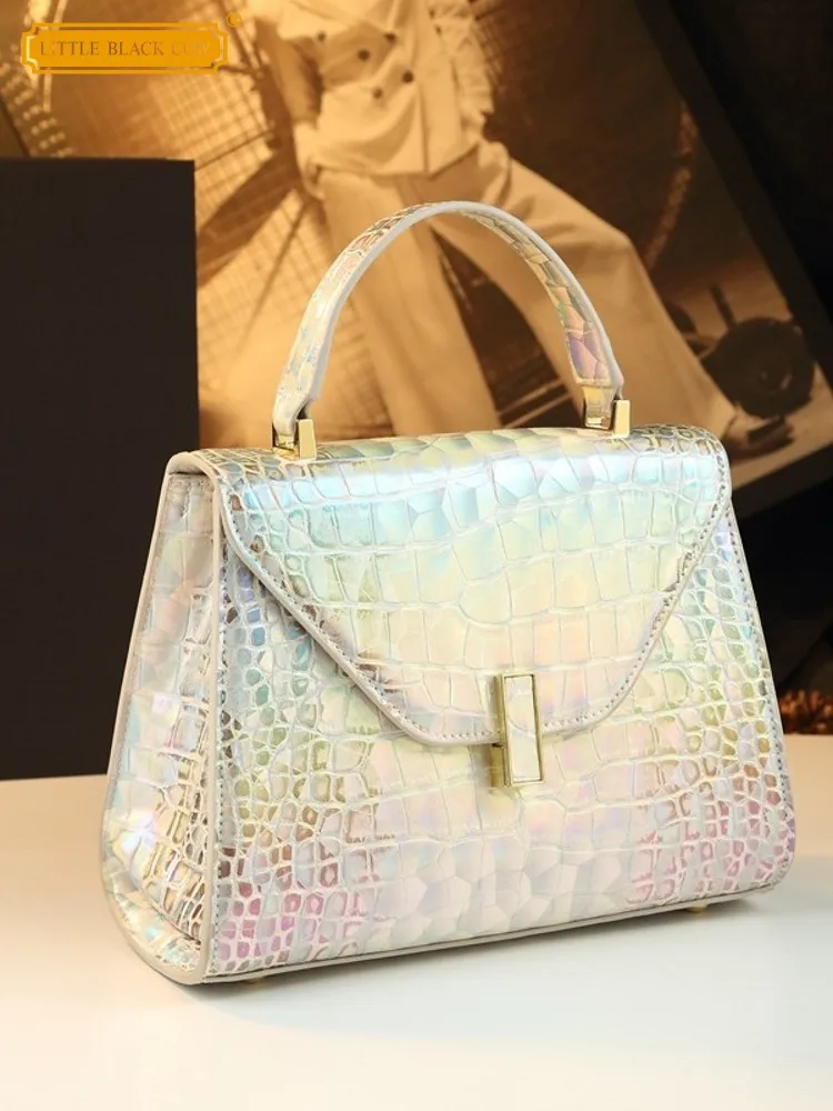 Elegant Women Colorful Crocodile Pattern Split Leather Bag Party Ladies Totes Handbag Office Work Strap Crossbody Shoulder Bag