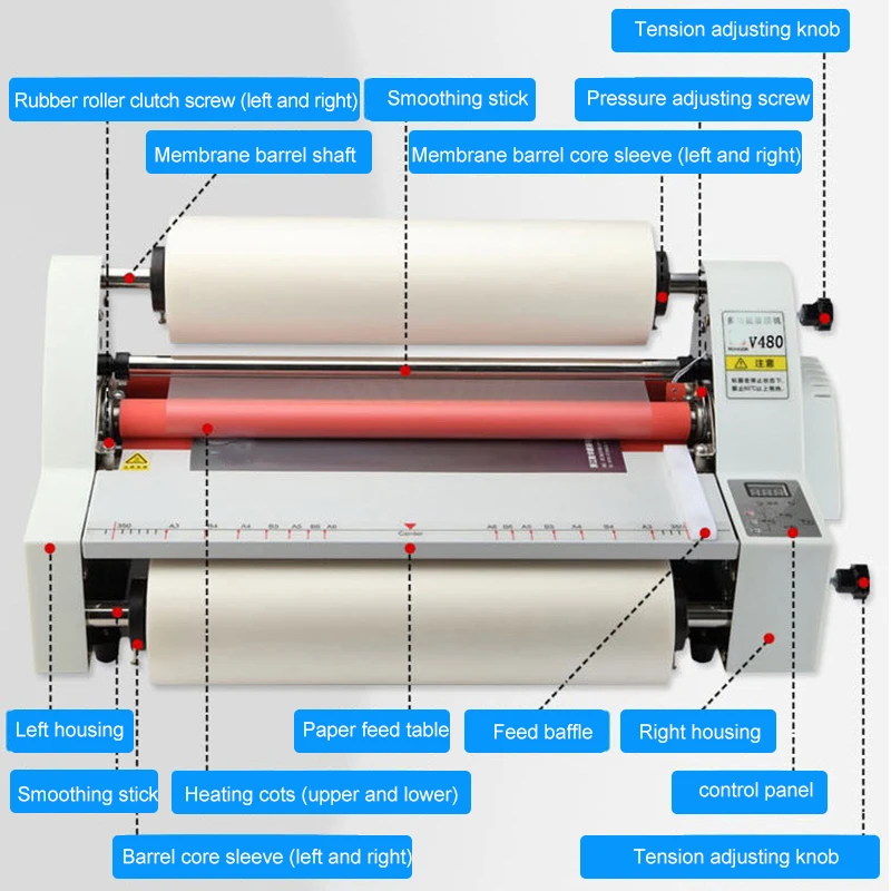 V480 Papierlamineermachine A2 elektronische bediening koud-warm montage dubbel formaat 450 mm kleine lamineermachine