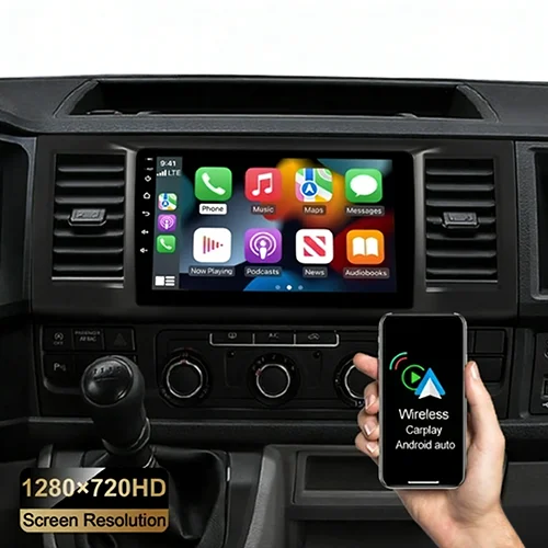 Image of 2+64GB 9-Zoll-Touchscreen Android 15 Autoradio mit Karten-Navigation für VW T6 Transporter Multivan 2016-2022 mit CarPlay Android Auto SWC Mirror Link Bluetooth/WLAN Rückfahrkamera Mikrofon