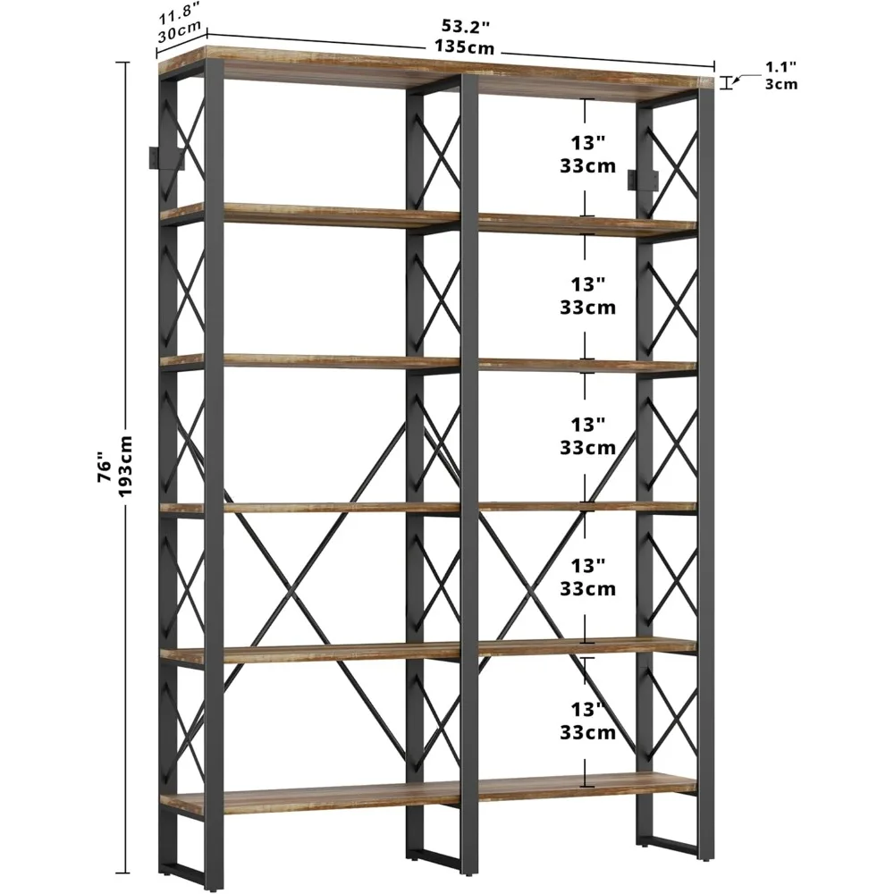 Estantería de biblioteca de doble ancho, 6 niveles, 76 "H, estantería grande abierta, estantes de estilo Industrial para el hogar y la Oficina, fácil montaje