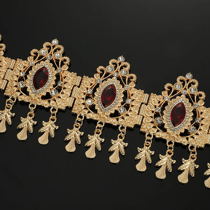 Classic Moroccan Style Luxury Crystal Rhinestone Metal Head Chain Algerian Bride Wedding Boutique Jewelry