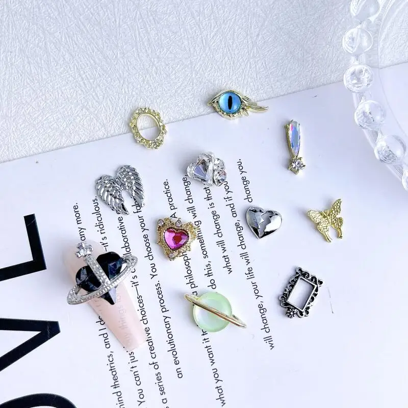 20pcs Random Mix Alloy Light Luxury Nail Charm Big Bow Heart Diamond Jewelry Nail Art Deco DIY Accessories